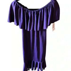 Lularoe XS off‎ the shoulder purple Cici dress with mermaid hem. NWT. Stretchy